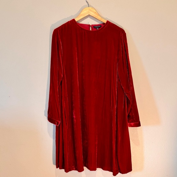 NWT Eileen Fisher Red Velvet Crew Neck Dress, Medium, Elegant Chic Minimalist - Picture 2 of 14